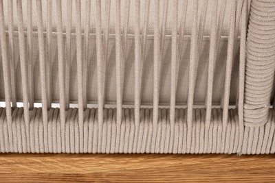 "Канны" левый модуль плетеный из роупа, основание дуб, роуп бежевый круглый, ткань бежевая 052
