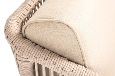 "Канны" кресло плетеное из роупа, основание дуб, роуп бежевый круглый, ткань бежевая 052